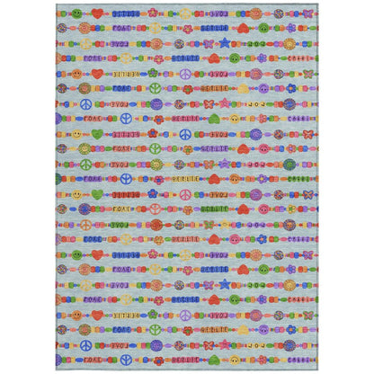 5' X 8' Sky Blue And Ivory Geometric Washable Indoor Outdoor Area Rug HomeRoots