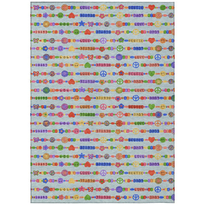 5' X 8' Sky Blue And Ivory Geometric Washable Indoor Outdoor Area Rug HomeRoots
