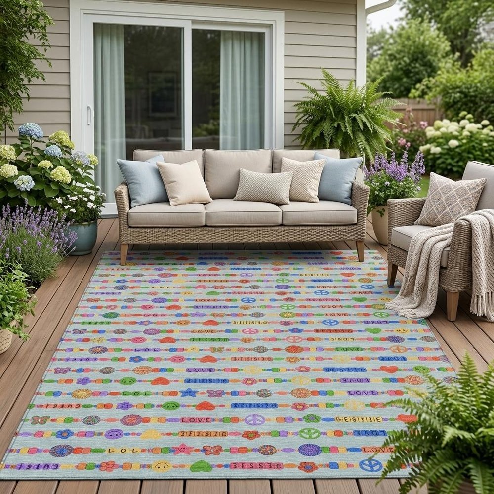 5' X 8' Sky Blue And Ivory Geometric Washable Indoor Outdoor Area Rug HomeRoots