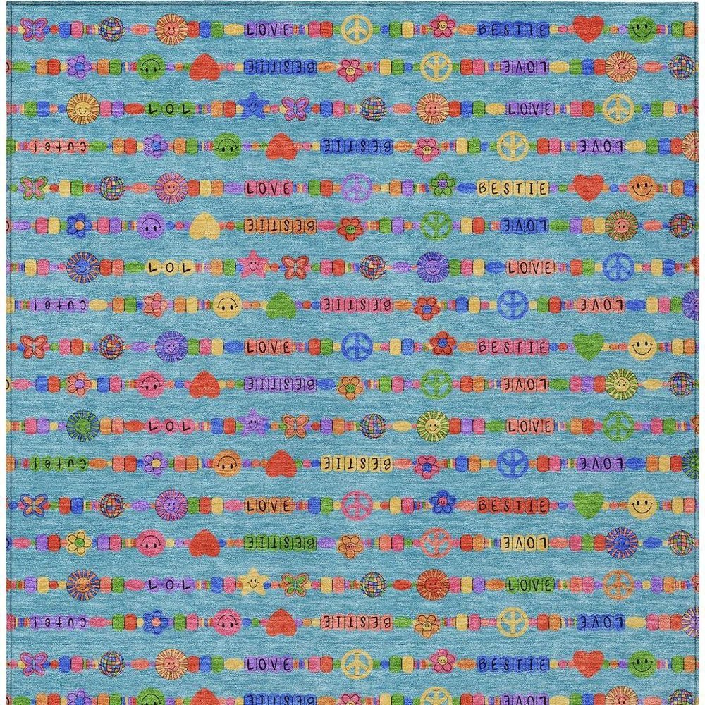 5' X 8' Teal Blue And Beige Geometric Washable Indoor Outdoor Area Rug — view 10