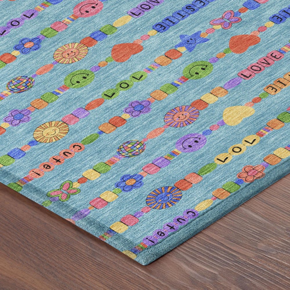 5' X 8' Teal Blue And Beige Geometric Washable Indoor Outdoor Area Rug HomeRoots