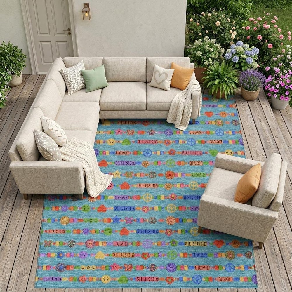8' X 10' Teal Blue And Beige Geometric Washable Indoor Outdoor Area Rug HomeRoots