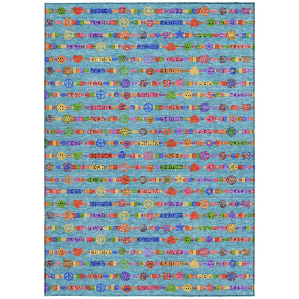 9' X 12' Teal Blue And Beige Geometric Washable Indoor Outdoor Area Rug HomeRoots
