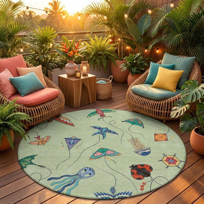 8' Green And Gold Round Geometric Washable Indoor Outdoor Area Rug HomeRoots