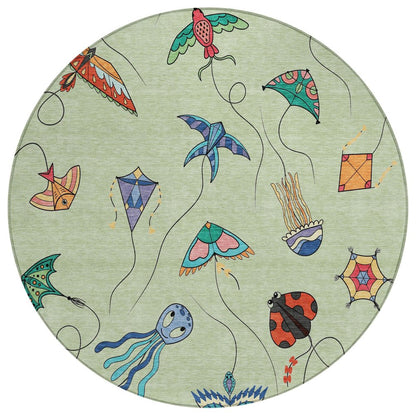 8' Green And Gold Round Geometric Washable Indoor Outdoor Area Rug HomeRoots