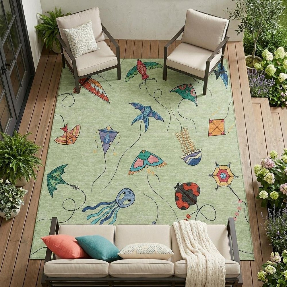 10' X 14' Green And Gold Geometric Washable Indoor Outdoor Area Rug — view 7