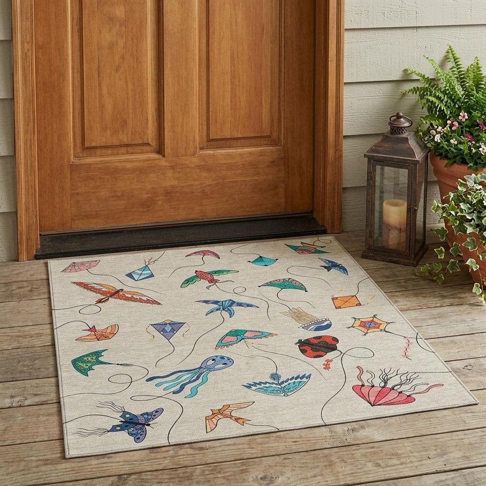 3' X 5' Beige And Orange Geometric Washable Indoor Outdoor Area Rug HomeRoots