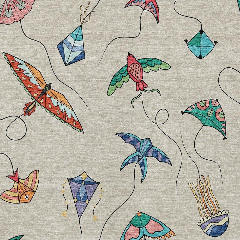 5' X 8' Beige And Orange Geometric Washable Indoor Outdoor Area Rug