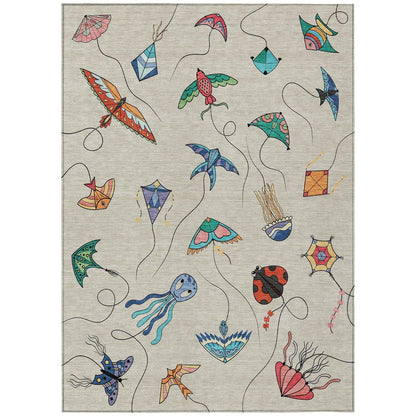 5' X 8' Beige And Orange Geometric Washable Indoor Outdoor Area Rug