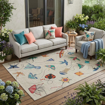 5' X 8' Beige And Orange Geometric Washable Indoor Outdoor Area Rug HomeRoots