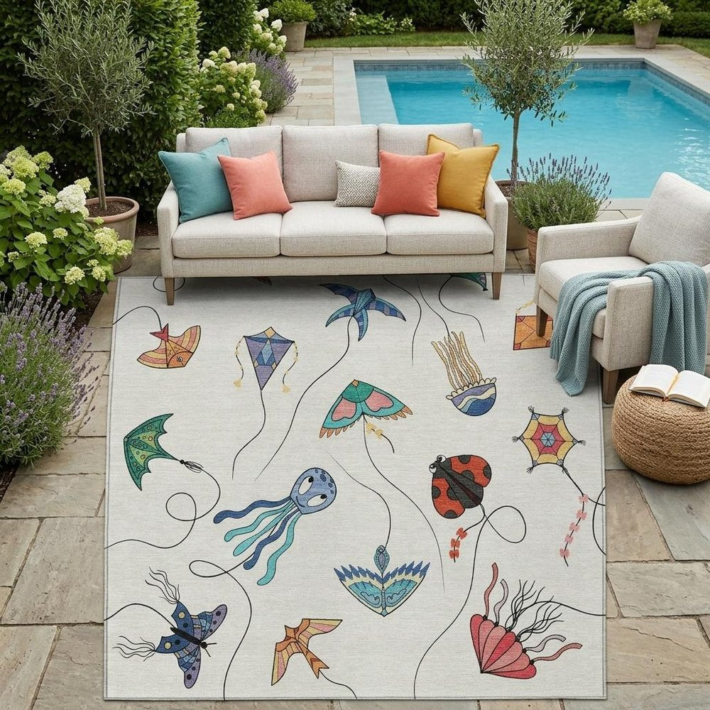 5' X 8' Ivory And Gray Geometric Washable Indoor Outdoor Area Rug HomeRoots