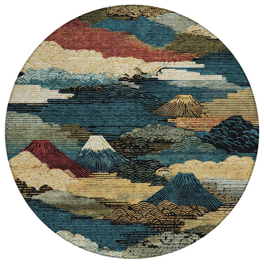 8' Black And Ivory Round Abstract Washable Indoor Outdoor Area Rug