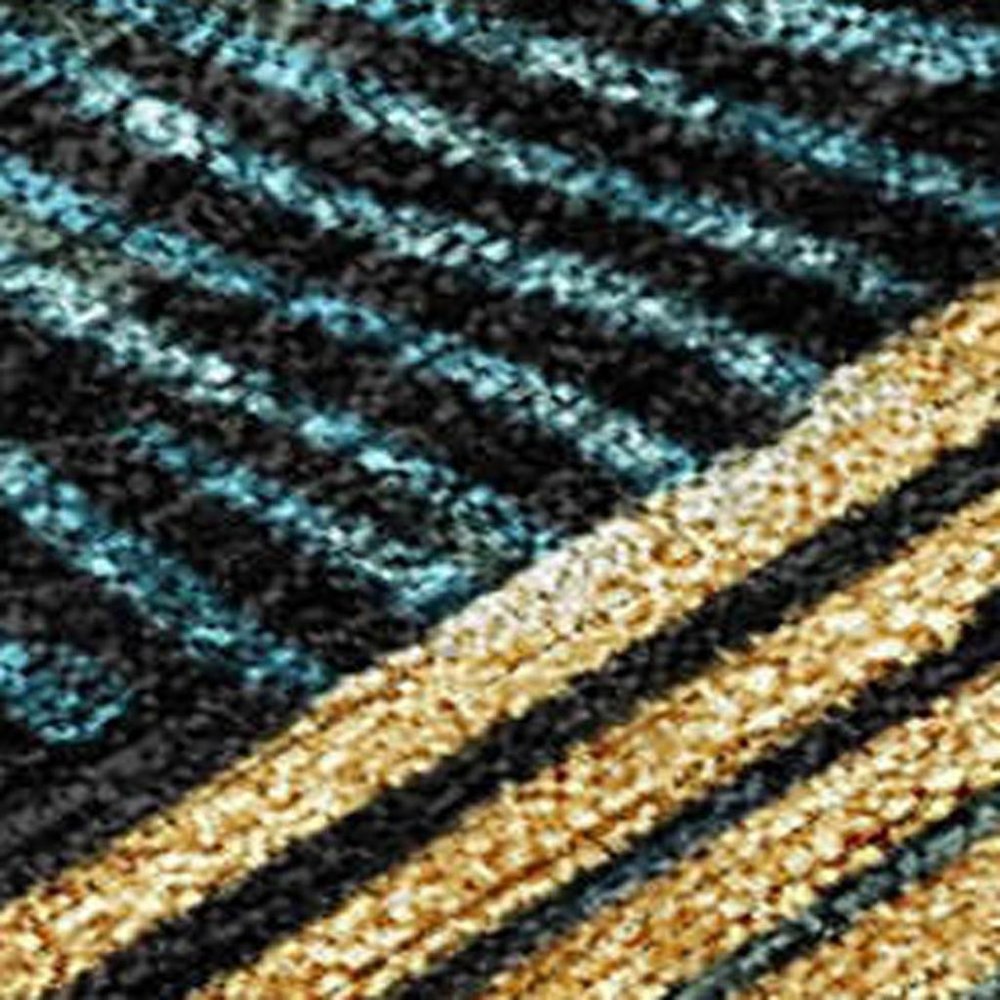 8' Black And Ivory Round Abstract Washable Indoor Outdoor Area Rug — view 4