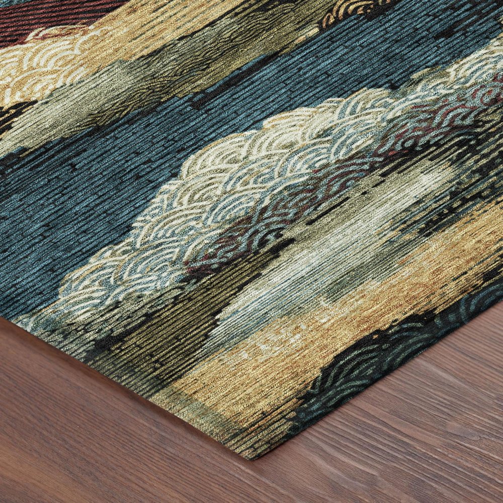 9' X 12' Black And Ivory Abstract Washable Indoor Outdoor Area Rug