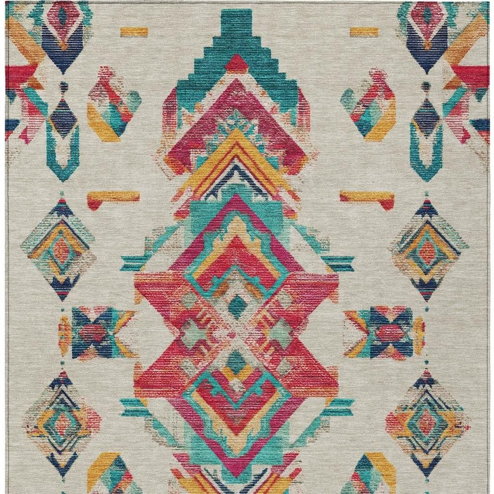 10' X 14' Beige And Ivory Tribal Washable Indoor Outdoor Area Rug HomeRoots