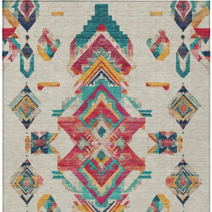 10' X 14' Beige And Ivory Tribal Washable Indoor Outdoor Area Rug
