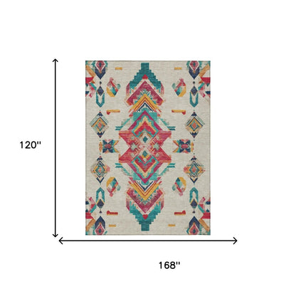 10' X 14' Beige And Ivory Tribal Washable Indoor Outdoor Area Rug HomeRoots