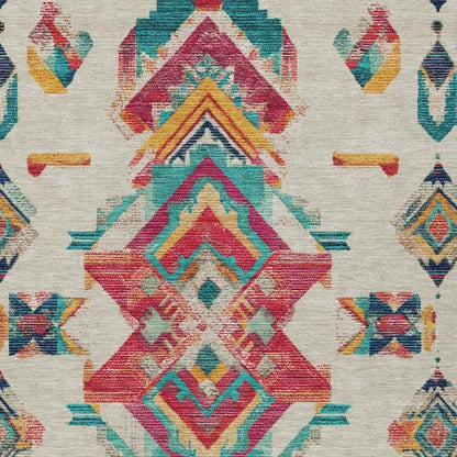 10' X 14' Beige And Ivory Tribal Washable Indoor Outdoor Area Rug
