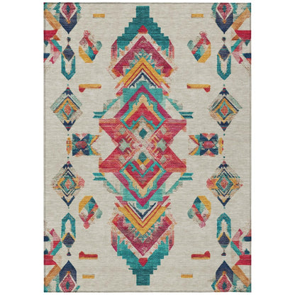10' X 14' Beige And Ivory Tribal Washable Indoor Outdoor Area Rug HomeRoots