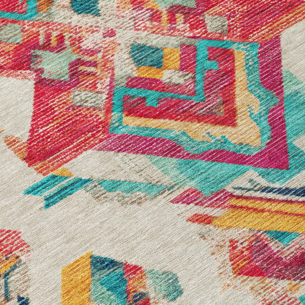 10' X 14' Beige And Ivory Tribal Washable Indoor Outdoor Area Rug — view 3