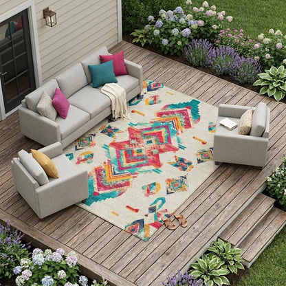 10' X 14' Beige And Ivory Tribal Washable Indoor Outdoor Area Rug HomeRoots