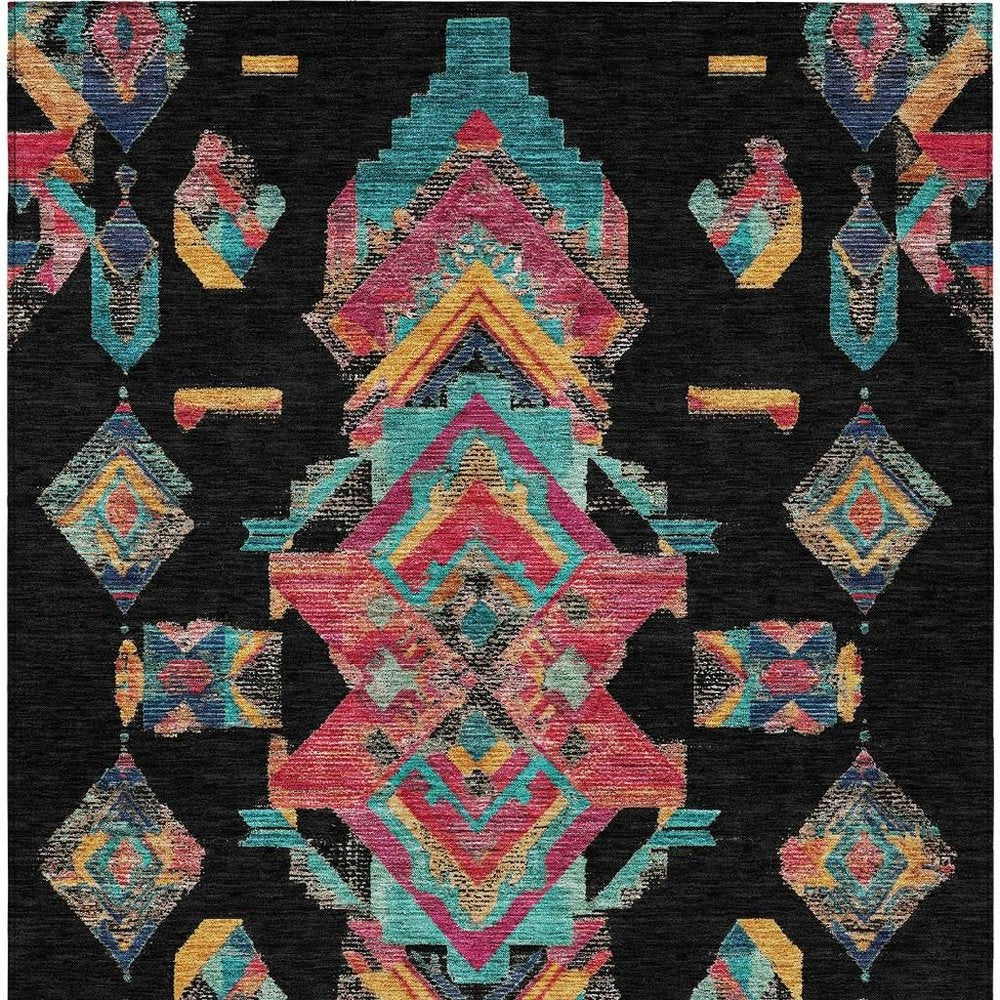 3' X 5' Black And Beige Tribal Washable Indoor Outdoor Area Rug HomeRoots