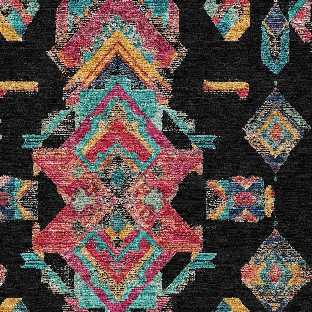 3' X 5' Black And Beige Tribal Washable Indoor Outdoor Area Rug — view 9