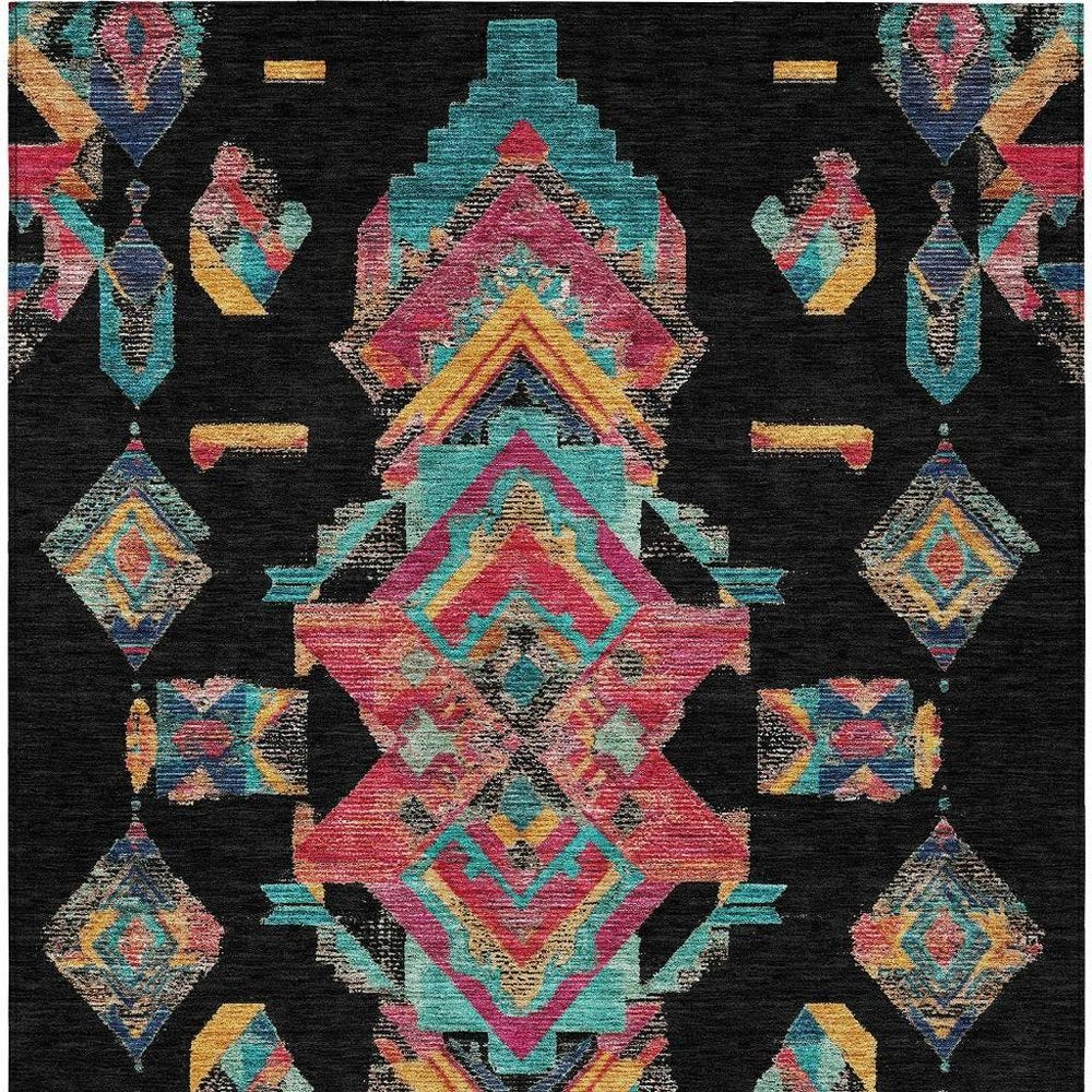 3' X 5' Black And Beige Tribal Washable Indoor Outdoor Area Rug HomeRoots
