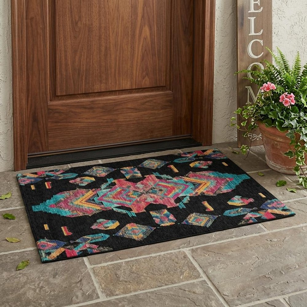 3' X 5' Black And Beige Tribal Washable Indoor Outdoor Area Rug HomeRoots