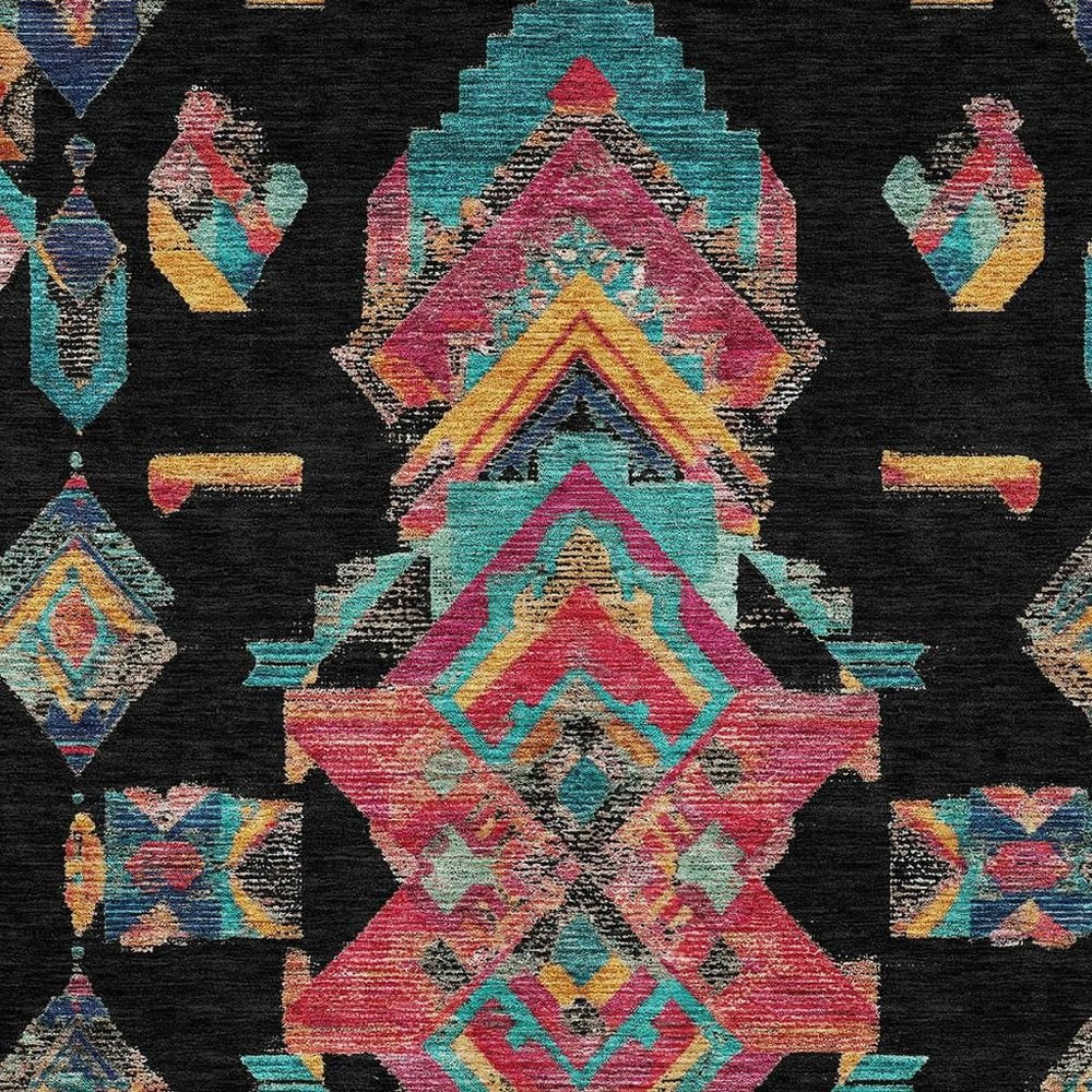5' X 8' Black And Beige Tribal Washable Indoor Outdoor Area Rug HomeRoots