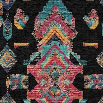 5' X 8' Black And Beige Tribal Washable Indoor Outdoor Area Rug HomeRoots