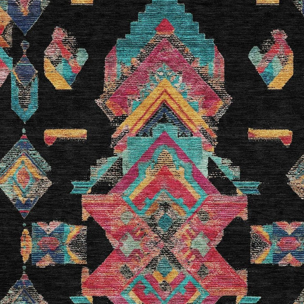 5' X 8' Black And Beige Tribal Washable Indoor Outdoor Area Rug HomeRoots