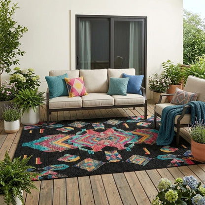 5' X 8' Black And Beige Tribal Washable Indoor Outdoor Area Rug HomeRoots