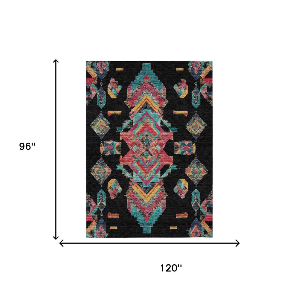 8' X 10' Black And Beige Tribal Washable Indoor Outdoor Area Rug — view 6