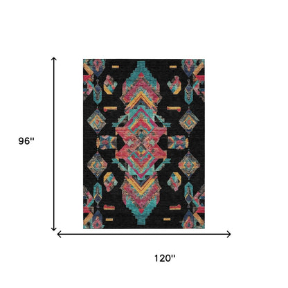8' X 10' Black And Beige Tribal Washable Indoor Outdoor Area Rug HomeRoots