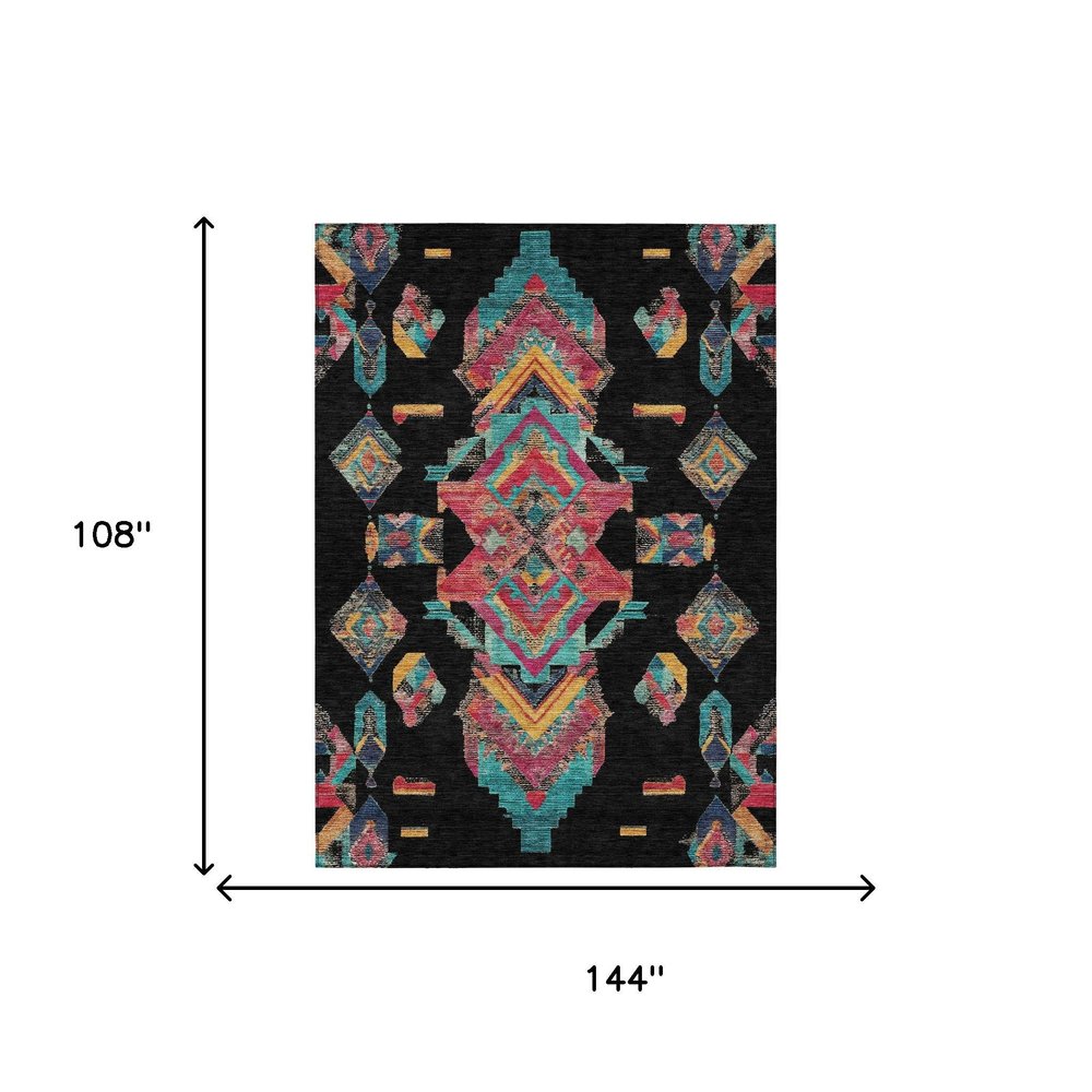 9' X 12' Black And Beige Tribal Washable Indoor Outdoor Area Rug HomeRoots