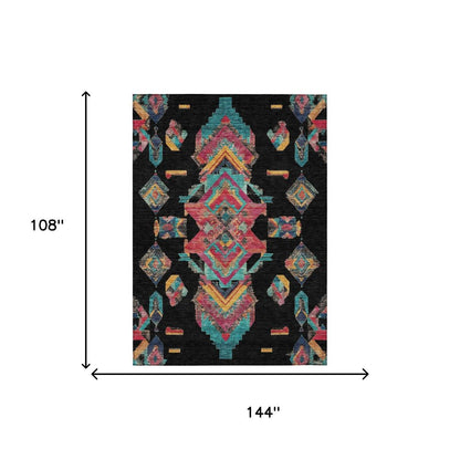 9' X 12' Black And Beige Tribal Washable Indoor Outdoor Area Rug HomeRoots