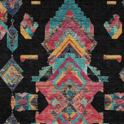 9' X 12' Black And Beige Tribal Washable Indoor Outdoor Area Rug HomeRoots