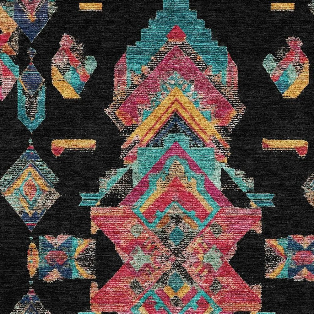 9' X 12' Black And Beige Tribal Washable Indoor Outdoor Area Rug
