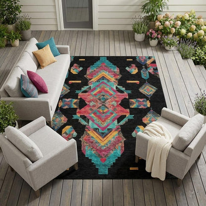 9' X 12' Black And Beige Tribal Washable Indoor Outdoor Area Rug HomeRoots