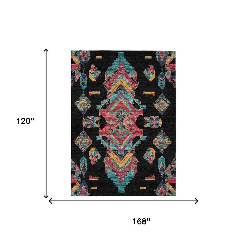 10' X 14' Black And Beige Tribal Washable Indoor Outdoor Area Rug HomeRoots
