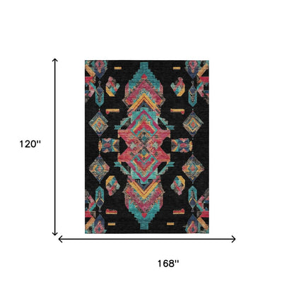 10' X 14' Black And Beige Tribal Washable Indoor Outdoor Area Rug HomeRoots