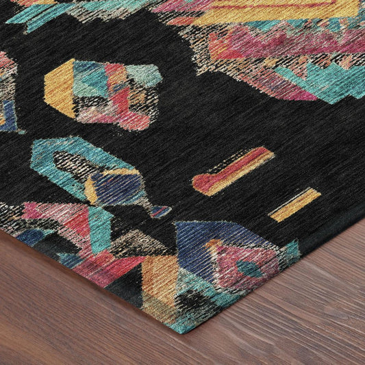 10' X 14' Black And Beige Tribal Washable Indoor Outdoor Area Rug