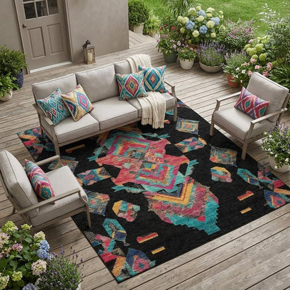 10' X 14' Black And Beige Tribal Washable Indoor Outdoor Area Rug HomeRoots