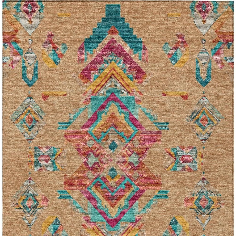 3' X 5' Copper And Ivory Tribal Washable Indoor Outdoor Area Rug