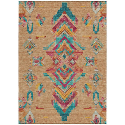 3' X 5' Copper And Ivory Tribal Washable Indoor Outdoor Area Rug HomeRoots