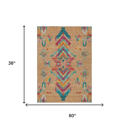 3' X 5' Copper And Ivory Tribal Washable Indoor Outdoor Area Rug HomeRoots