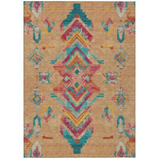 3' X 5' Copper And Ivory Tribal Washable Indoor Outdoor Area Rug