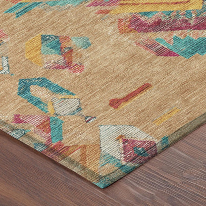 3' X 5' Copper And Ivory Tribal Washable Indoor Outdoor Area Rug