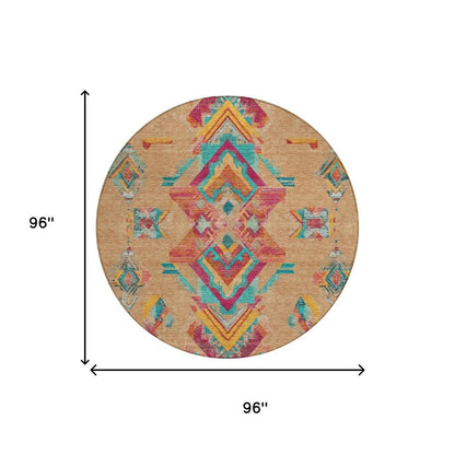 8' Copper And Ivory Round Tribal Washable Indoor Outdoor Area Rug HomeRoots